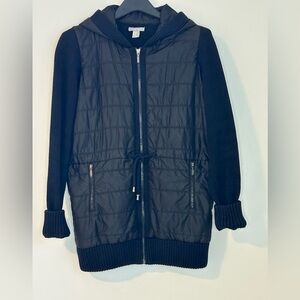SKYR Black Knit & Quilted Hooded Jacket: Size M